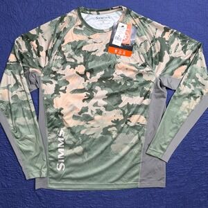Simms Mens Challenger Solar Tech Jersey Hex Flo Camo Timber Fishing Shirt M NEW